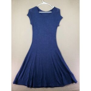 Aidan Y Dress Womens Medium Blue Short Sleeve Scoop Neck Fit & Flare Party Wear